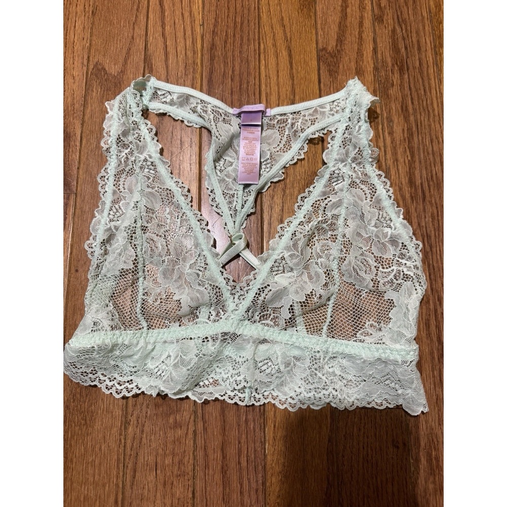 Savage X Fenty Floral Lace Racerback Bralette tear drop blue Size small